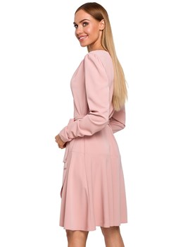 Elegancka sukienka damska kopertowa różowa pastelowa M487, Kolor pudrowy, Rozmiar S, MOE ze sklepu Primodo w kategorii Sukienki - zdjęcie 140703656