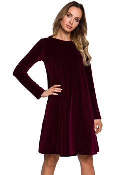 Welurowa sukienka trapezowa w kolorze bordowym M566, Kolor bordowy, Rozmiar S, MOE ze sklepu Primodo w kategorii Sukienki - zdjęcie 140704318