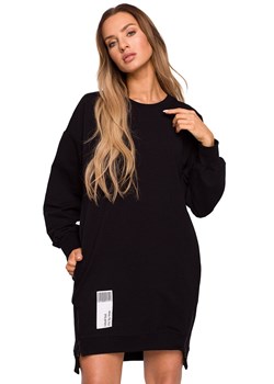 Czarna tunika z naszywką i ozdobnymi zamkami sukienka mini M676, Kolor czarny, Rozmiar L, MOE ze sklepu Primodo w kategorii Sukienki - zdjęcie 140705219