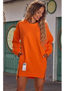 Pomarańczowa sukienka mini sportowa tunika z naszywką i ozdobnymi zamkami M676, Kolor pomarańczowy, Rozmiar L, MOE ze sklepu Primodo w kategorii Sukienki - zdjęcie 140705229