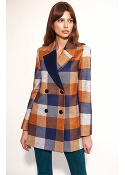 Krótki płaszcz w kratę PL16, Kolor multicolour, Rozmiar 40, Nife ze sklepu Primodo w kategorii Płaszcze damskie - zdjęcie 140705907