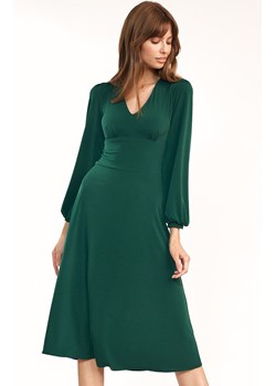 Rozkloszowana klasyczna sukienka midi zielona S194ZI, Kolor zielony, Rozmiar 36, Nife ze sklepu Primodo w kategorii Sukienki - zdjęcie 140706166