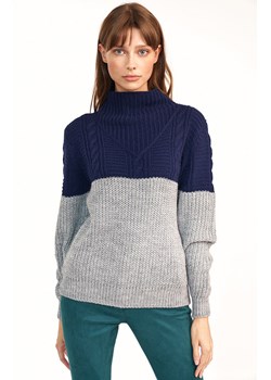 SW09 dwukolorowy sweter, Kolor granatowo-szary, Rozmiar uniwersalny, Nife ze sklepu Primodo w kategorii Swetry damskie - zdjęcie 140706395