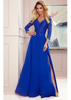 309-2 AMBER elegancka koronkowa długa suknia z dekoltem, Kolor chabrowy, Rozmiar XL, Numoco ze sklepu Primodo w kategorii Sukienki - zdjęcie 140707137