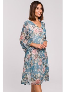Style sukienka w serek w kwiaty z długimi rękawami mini 