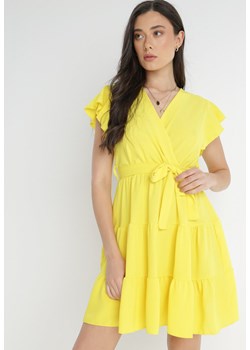 Żółta Sukienka z Paskiem Laodima ze sklepu Born2be Odzież w kategorii Sukienki - zdjęcie 140721626
