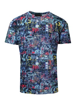 T-Shirt Męski Granatowy z Kolorowym Nadrukiem, Koszulka, Krótki Rękaw, U-neck TSKOWNEWAN4634lacivert ze sklepu JegoSzafa.pl w kategorii T-shirty męskie - zdjęcie 140737806