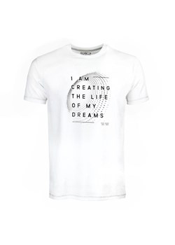 T-shirt Bawełniany, Biały Męski z Nadrukiem, DREAM, Krótki Rękaw, U-neck -PAKO JEANS TSPJNS11DREAMbi ze sklepu JegoSzafa.pl w kategorii T-shirty męskie - zdjęcie 140769017