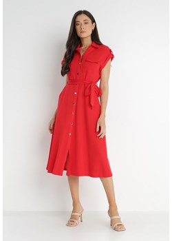 Czerwona Sukienka Koszulowa Phinitrite ze sklepu Born2be Odzież w kategorii Sukienki - zdjęcie 140772378