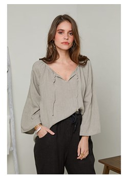 Lniana bluzka w kolorze beżowym ze sklepu Limango Polska w kategorii Bluzki damskie - zdjęcie 140781077