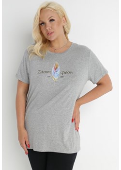 Jasnoszary T-shirt Theleusa ze sklepu Born2be Odzież w kategorii Bluzki damskie - zdjęcie 140894257