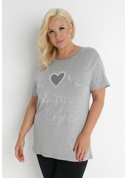 Jasnoszary T-shirt Ionane ze sklepu Born2be Odzież w kategorii Bluzki damskie - zdjęcie 140894276