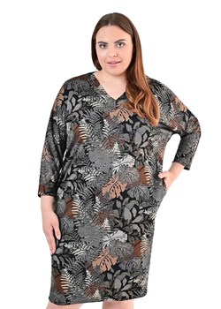 Sukienka FSU1062 CZARNY brązowo szare liście palmy ze sklepu fokus.pl w kategorii Sukienki - zdjęcie 140958359