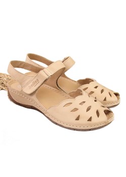 Sandały skórzane damskie na koturnie beżowe Helios 4011 beżowy ze sklepu ButyModne.pl w kategorii Sandały damskie - zdjęcie 141029818