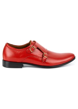 Olivier Skórzane buty wizytowe Monki 287LU czerwone ze sklepu ButyModne.pl w kategorii Półbuty męskie - zdjęcie 141169767