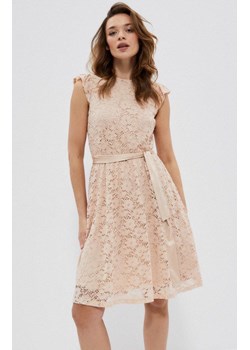 3746 Koronkowa sukienka z wiązaniem, Kolor beżowy, Rozmiar XS, Moodo ze sklepu Primodo w kategorii Sukienki - zdjęcie 141265525