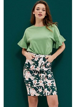 3713 Spódnica z roślinnym printem, Kolor zielony-wzór, Rozmiar XS, Moodo ze sklepu Primodo w kategorii Spódnice - zdjęcie 141265617
