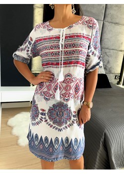 Biała Sukienka z Azteckim Wzorem ze sklepu ModnaKiecka.pl w kategorii Sukienki - zdjęcie 141265916