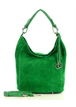 Torebka worek skórzana na ramię pojemna hobo leather bag - MARCO MAZZINI nubuk zielona ze sklepu Verostilo w kategorii Listonoszki - zdjęcie 141479237