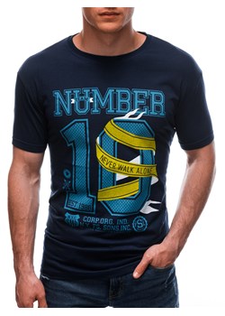T-shirt męski z nadrukiem 1684S - granatowy ze sklepu Edoti w kategorii T-shirty męskie - zdjęcie 141557399