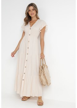 Beżowa Sukienka z Wiskozy Heeny ze sklepu Born2be Odzież w kategorii Sukienki - zdjęcie 141611249