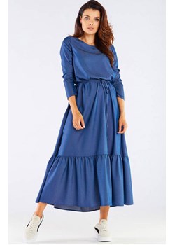 A455 sukienka maxi z falbaną, Kolor niebieski, Rozmiar S/M, Awama ze sklepu Primodo w kategorii Sukienki - zdjęcie 141634859