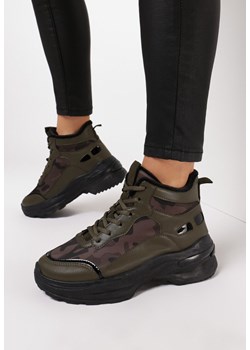 Buty sportowe damskie Born2be sneakersy militarne zielone sznurowane 