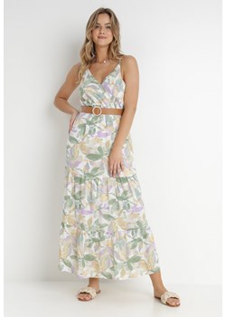 Biało-Zielona Sukienka z Paskiem Barrett ze sklepu Born2be Odzież w kategorii Sukienki - zdjęcie 141713557