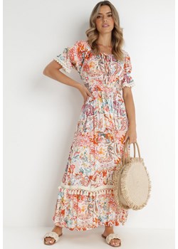 Biało-Pomarańczowa Sukienka Goodrem ze sklepu Born2be Odzież w kategorii Sukienki - zdjęcie 141713599