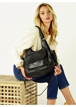 Włoska torebka skórzana z kieszenią z przodu retro bag handmade - MARCO MAZZINI czarny ze sklepu Verostilo w kategorii Torebki damskie - zdjęcie 141743868