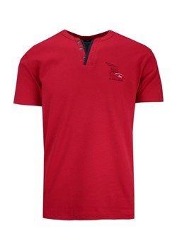 Koszulka Bawełniana Czerwona z Guzikami V-neck, Męska, Bez Nadruku, Krótki Rękaw TSKOWREDWAY3245czerw ze sklepu JegoSzafa.pl w kategorii T-shirty męskie - zdjęcie 141773375
