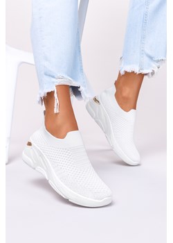Białe sneakersy na koturnie buty sportowe slip on Casu 38-3-22-W ze sklepu Casu.pl w kategorii Buty sportowe damskie - zdjęcie 141881056