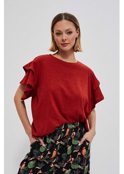 Bluzka z falbanami rubinowa ze sklepu Moodo.pl w kategorii Bluzki damskie - zdjęcie 141900978