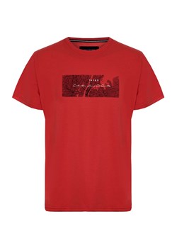T-shirt Męski Czerwony z Napisami, z Nadrukiem, Bawełniany, Krótki Rękaw -QUICKSIDE TSQUICK171613czerw ze sklepu JegoSzafa.pl w kategorii T-shirty męskie - zdjęcie 141948308