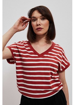 Bawełniana bluzka w paski rubinowa ze sklepu Moodo.pl w kategorii Bluzki damskie - zdjęcie 141991306