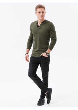 Longsleeve męski z guzikami - ciemnooliwkowy V1 L133 ze sklepu ombre w kategorii T-shirty męskie - zdjęcie 142387968