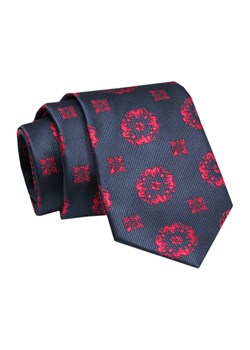 Elegancki, Klasyczny, Męski Krawat -ALTIES - Granat z Czerwonym Motywem Kwiatowym KRALTS0687 ze sklepu JegoSzafa.pl w kategorii Krawaty - zdjęcie 142429036