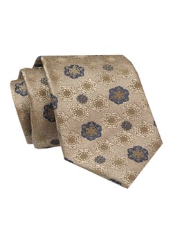 Męski Krawat - ALTIES - Klasyczny - Beżowy w Granatowe Motywy Kwiatowe KRALTS0711 ze sklepu JegoSzafa.pl w kategorii Krawaty - zdjęcie 142461847