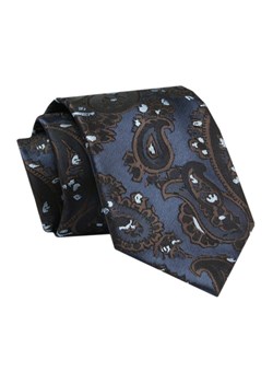 Męski Krawat - ALTIES - Klasyczny - Granatowy z Brązowym Motywem Paisley KRALTS0698 ze sklepu JegoSzafa.pl w kategorii Krawaty - zdjęcie 142461877