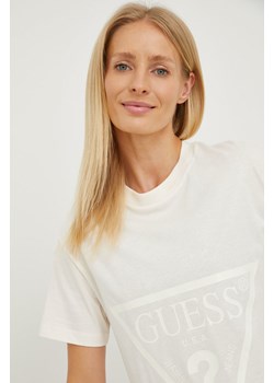 Guess t-shirt bawełniany ADELE kolor beżowy V2YI06 K8HM0 ze sklepu ANSWEAR.com w kategorii Bluzki damskie - zdjęcie 142499649