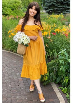 Bawełniana, żółta sukienka hiszpanka ze sklepu Greenpoint.pl w kategorii Sukienki - zdjęcie 142589306