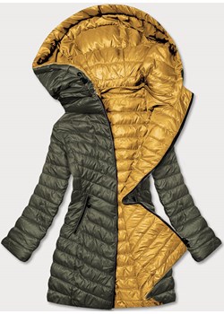 Pikowana dwustronna kurtka damska khaki-żółta  (m20-7636-22+75) ze sklepu goodlookin.pl w kategorii Kurtki damskie - zdjęcie 142627537