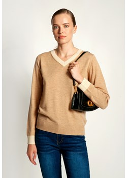 Brązowy sweter w serek z domieszką wełny ze sklepu Molton w kategorii Swetry damskie - zdjęcie 142661866