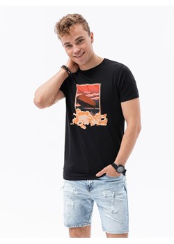 T-shirt męski z nadrukiem S1434 V-10B - czarny ze sklepu ombre w kategorii T-shirty męskie - zdjęcie 142718138