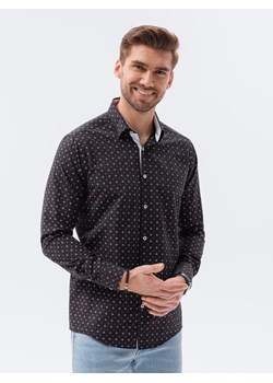 Koszula męska w drobny wzór REGULAR FIT - czarna K314 ze sklepu ombre w kategorii Koszule męskie - zdjęcie 142718157