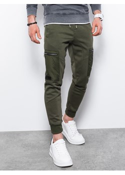 Spodnie męskie dresowe joggery P917 - khaki ze sklepu ombre w kategorii Spodnie męskie - zdjęcie 142718316
