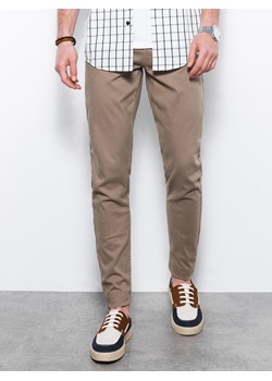 Spodnie męskie chinosy SLIM FIT P1059 - ciemnobeżowe ze sklepu ombre w kategorii Spodnie męskie - zdjęcie 142718489