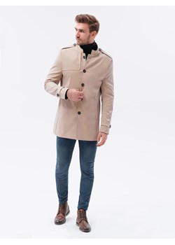 Płaszcz męski - beżowy V3 C269 ze sklepu ombre w kategorii Płaszcze męskie - zdjęcie 142718649
