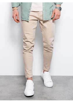 Spodnie męskie jeansowe o kroju SLIM FIT - beżowe V8 P1058 ze sklepu ombre w kategorii Spodnie męskie - zdjęcie 142718857