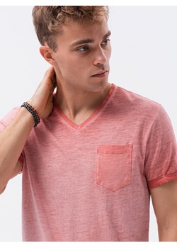 T-shirt męski z kieszonką - koralowy melanż V4 S1388 ze sklepu ombre w kategorii T-shirty męskie - zdjęcie 142719125